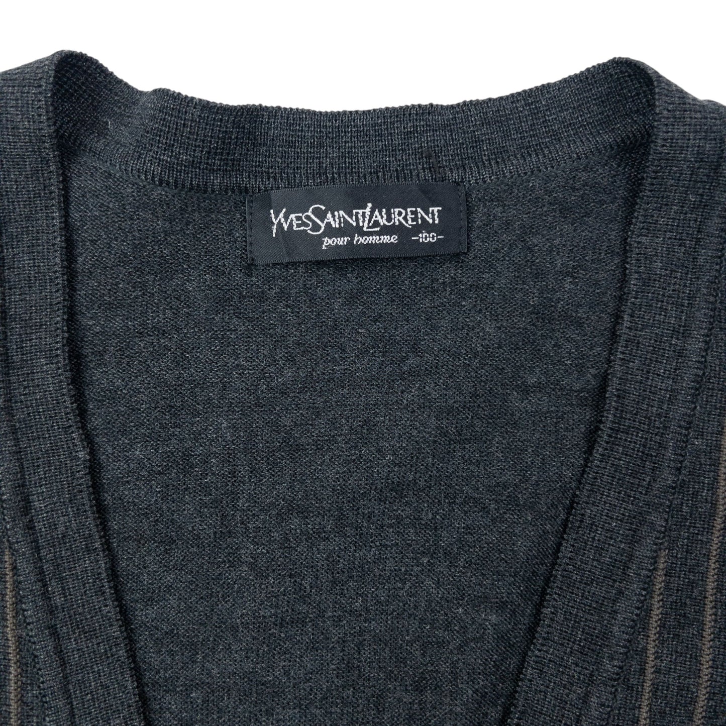 Vintage 90s YSL Yves Saint Laurent Striped Cardigan Size M | Medium, Grey