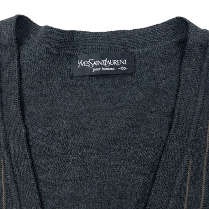 Vintage 90s YSL Yves Saint Laurent Striped Cardigan Size M | Medium, Grey