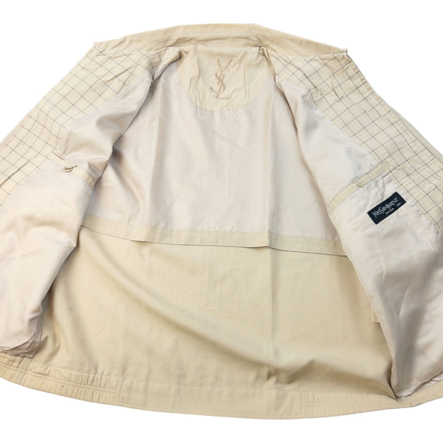 Vintage 90s YSL Yves Saint Laurent Harrington Jacket Size S | Small, Beige