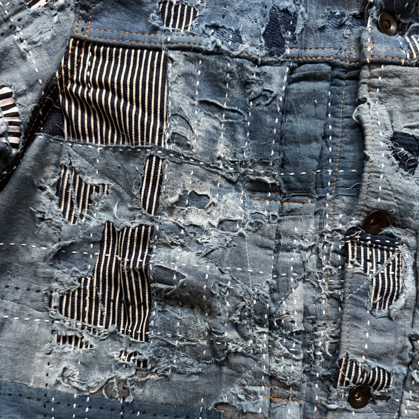 Indigo Boro Sashiko Distressed Denim Trucker Jacket - XL