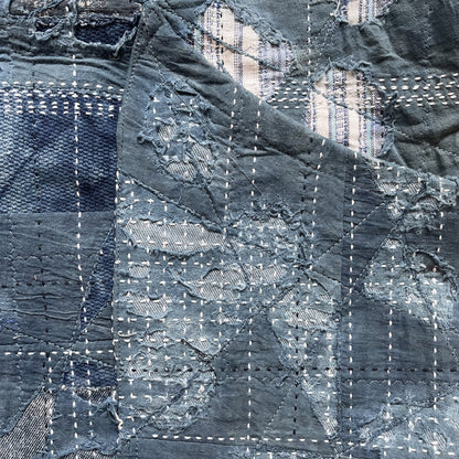 Indigo Collarless Boro Denim Jacket - M