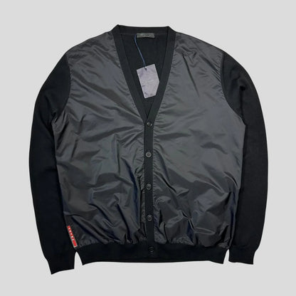 Prada Milano 2014 Red Tab Black Nylon Panelled Cardigan - IT56 (L/XL)