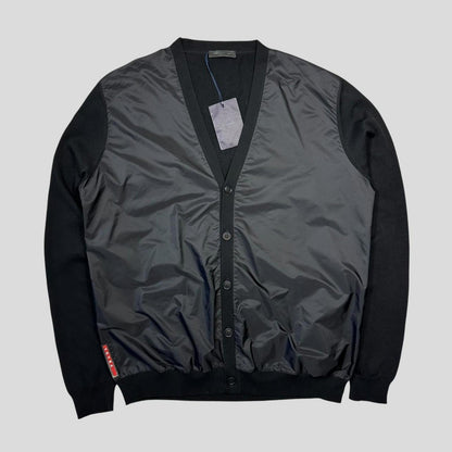 Prada Milano 2014 Red Tab Black Nylon Panelled Cardigan - IT56 (L/XL) | Large