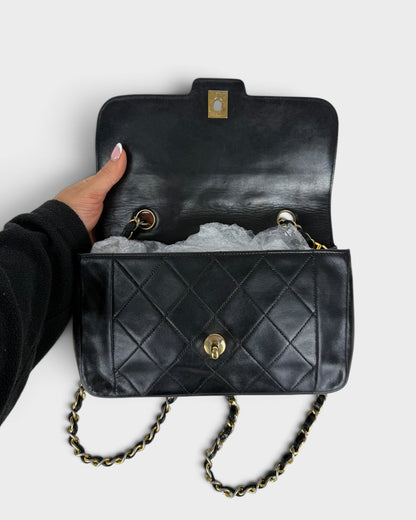 1980s Vintage Chanel Black Lambskin Diana Square Single Flap Bag 24K GHW | O/S, Multicoloured