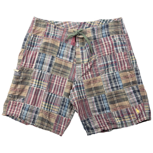 Vintage 90s Polo Ralph Lauren Patchwork Swim Shorts Size W36 | W36, Red