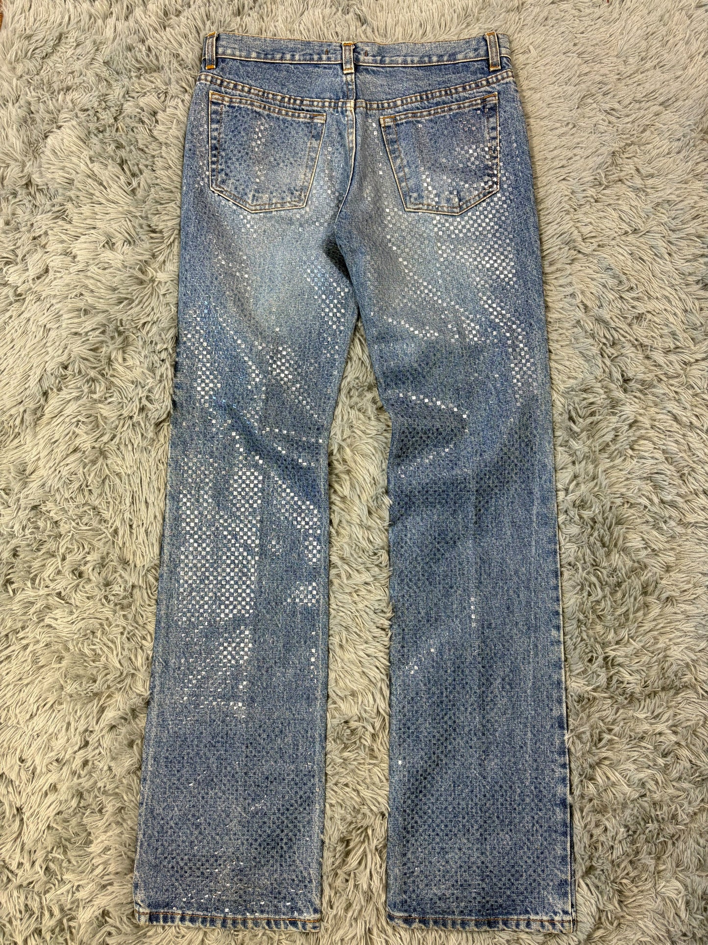 Roberto Cavalli 00’s Diamanté Square Embellished Crystal Jeans - S/M | O/S, Blue