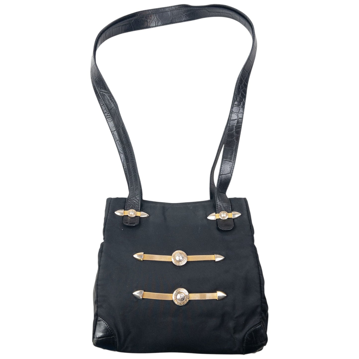 Vintage 90s Gianni Versace Embellished Medusa Crossbody Bag | O/S, Black