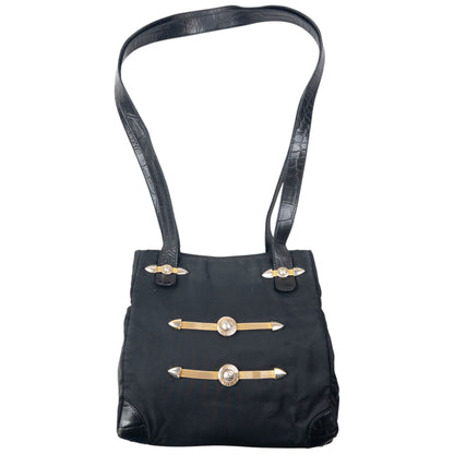 Vintage 90s Gianni Versace Embellished Medusa Crossbody Bag | O/S, Black