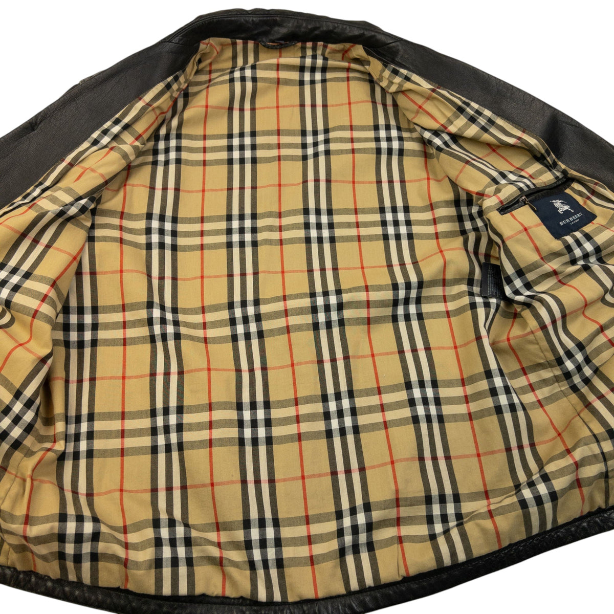 Vintage 2000s Burberry Nova Check Lined Leather Jacket Size M | Medium, Black