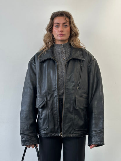 Vintage Fleece Lined Leather Jacket - XL