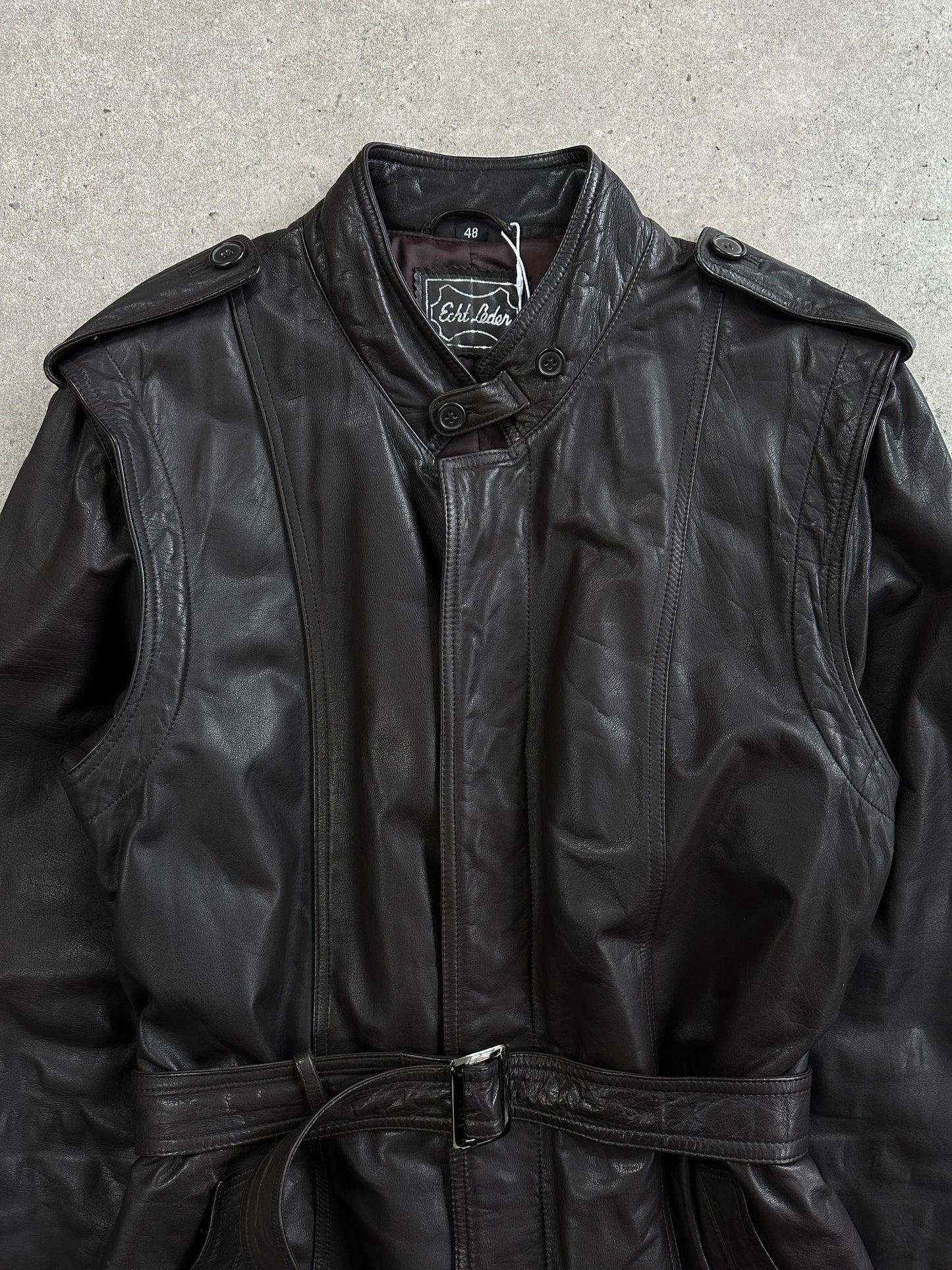 Italian Vintage 1990s Belted Leather Trench Coat - L/XL