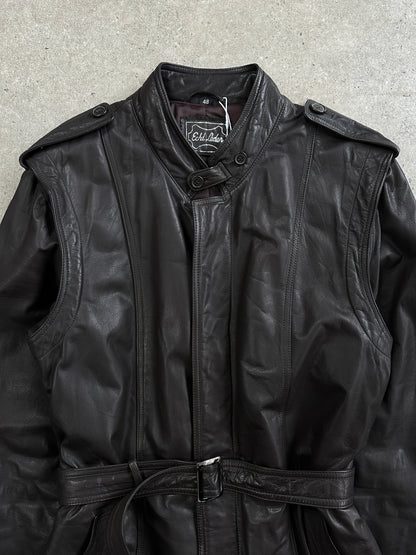 Italian Vintage 1990s Belted Leather Trench Coat - L/XL