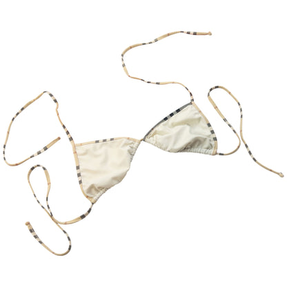 Vintage 2000s Burberry Nova Check Trim Bikini Top Womens Size M | Medium, Beige