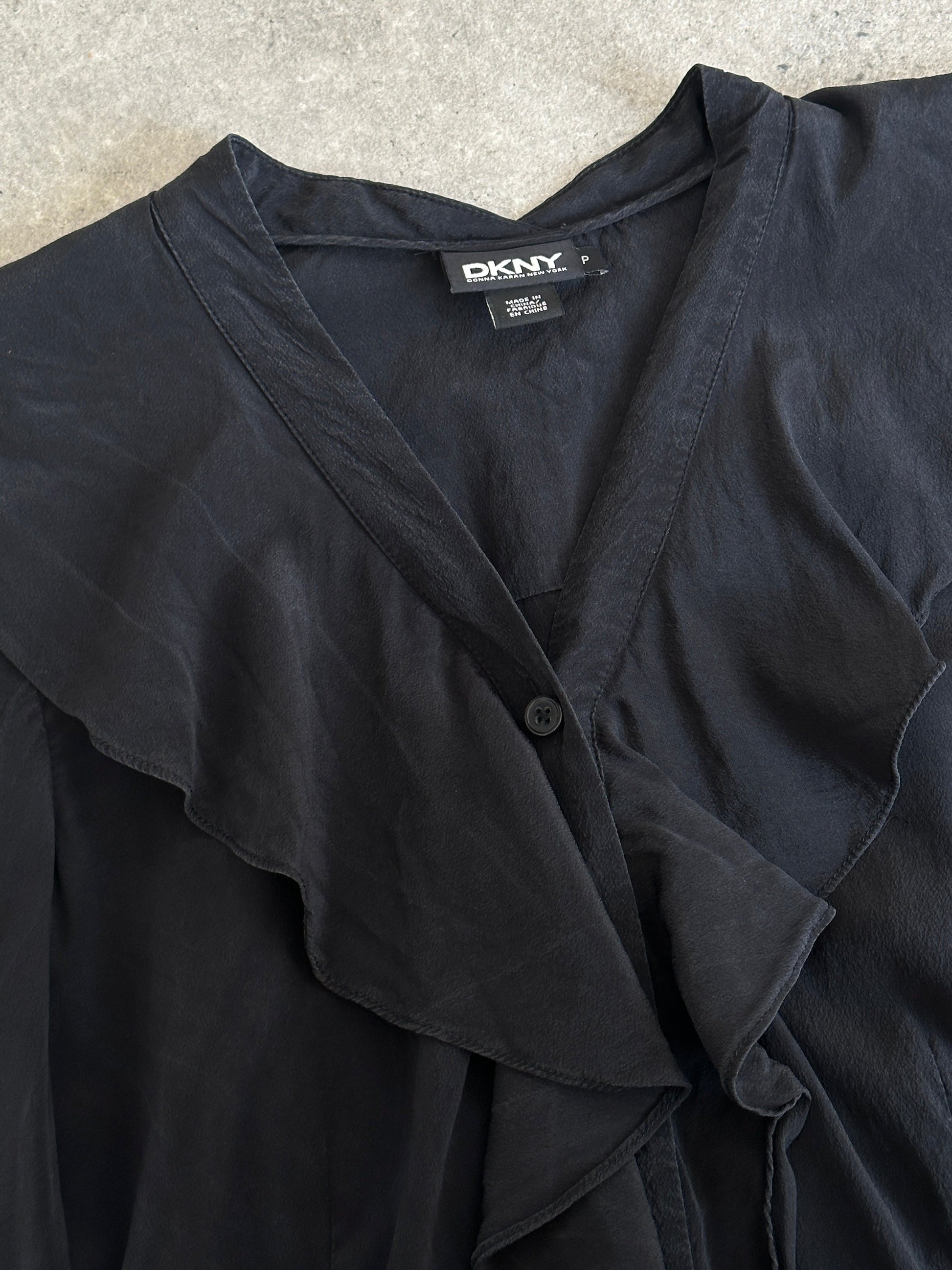 DKNY 2000S Pure Silk Ruffle Shirt - S
