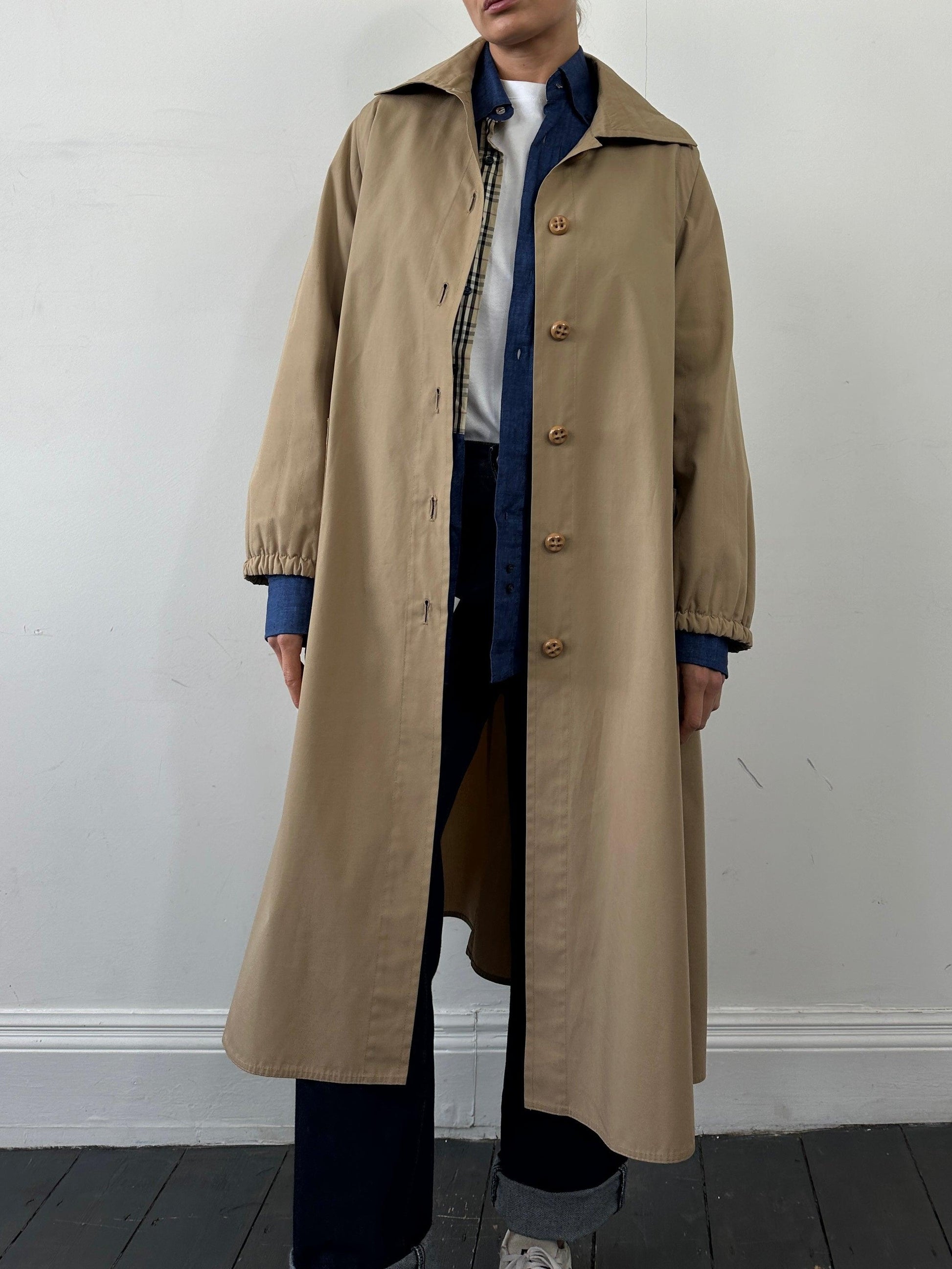 Vintage A-Line Cotton Single Breasted Trench Coat - M - Known Source