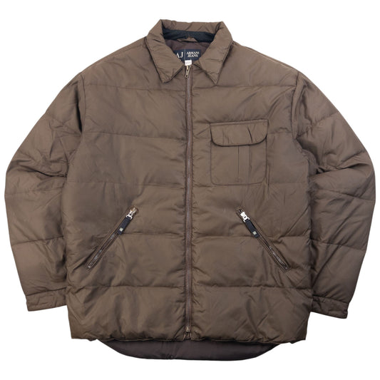 Vintage Armani Jeans Zip Up Puffer Jacket Size | Large, Brown