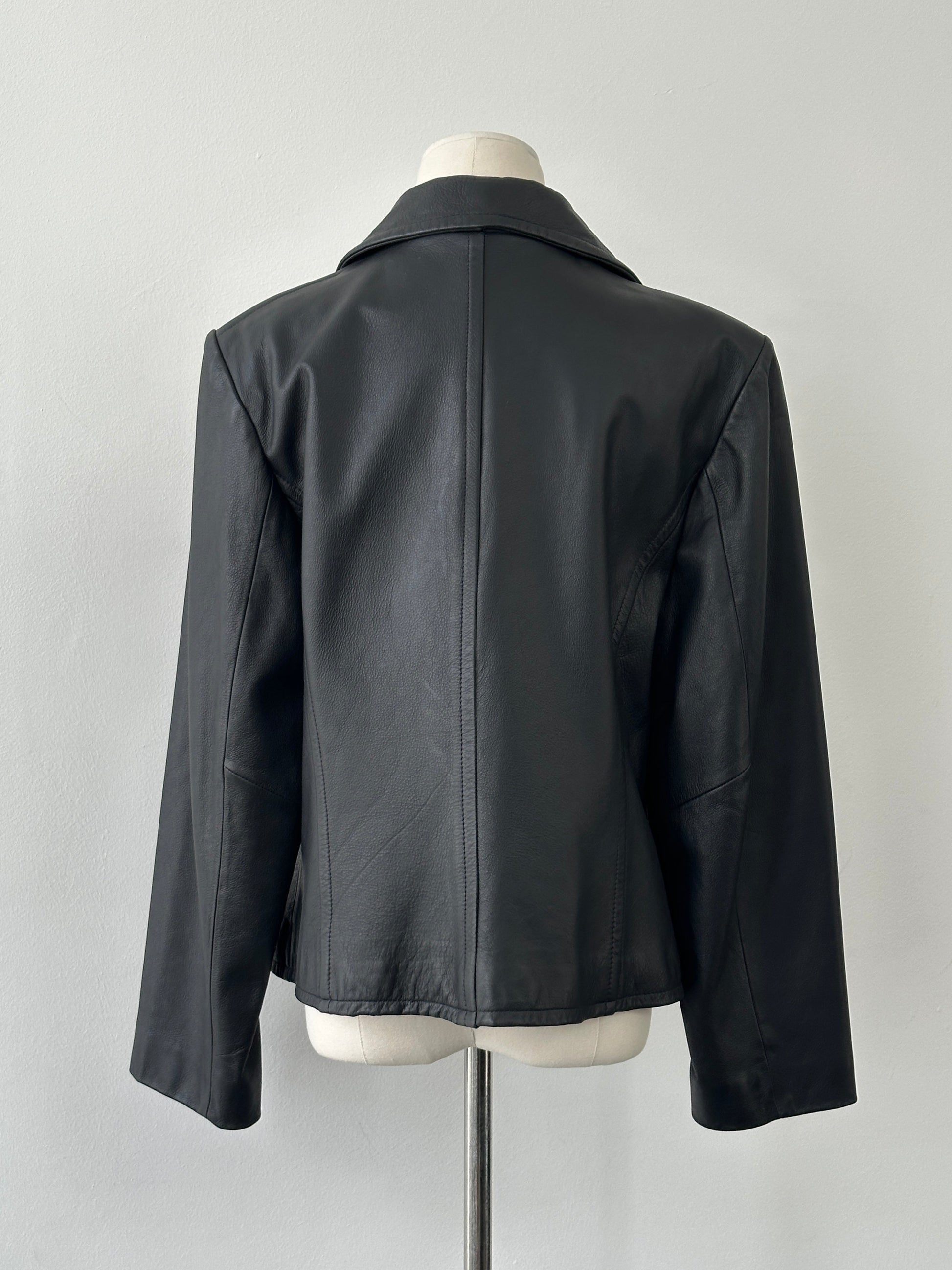 Vintage 1990s Cropped Double Breasted Leather Jacket - M