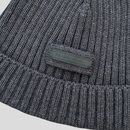 Prada 2020 Virgin Wool Ribbed Logo Beanie - M