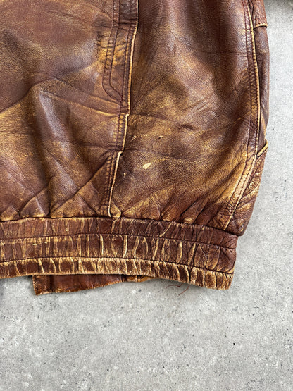 Vintage 1990s Aged Leather Bomber Jacket - XL