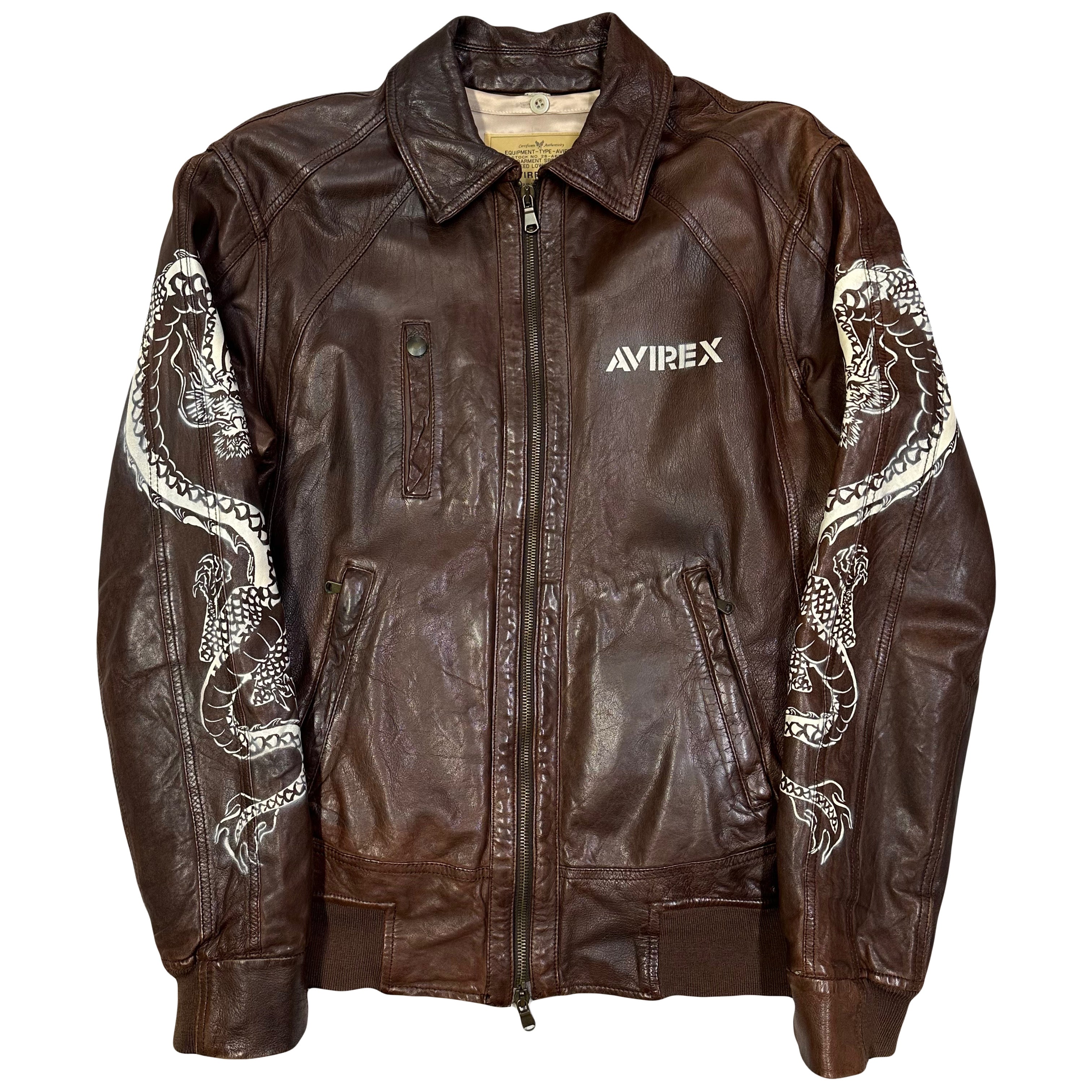 Avirex Hand Painted Dragon Leather Jacket In Brown ( M ) – Known Source