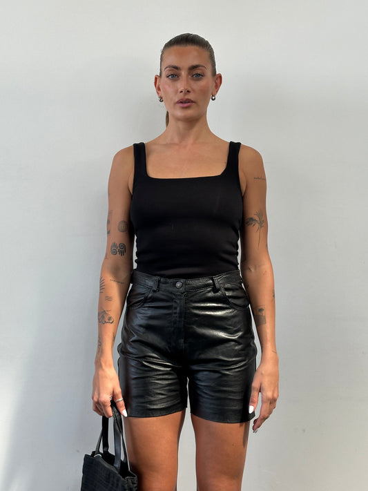 Vintage Leather High Waisted Mini Shorts - W27
