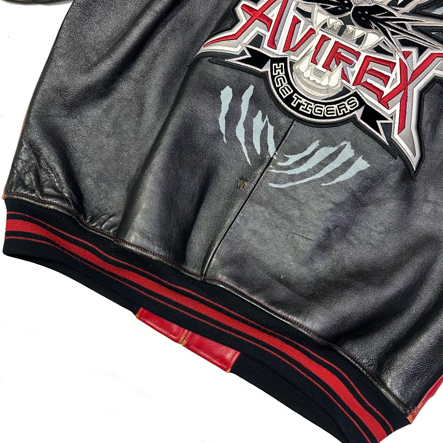 Avirex Ice Tigers Leather Jacket In Red & Black ( XL )