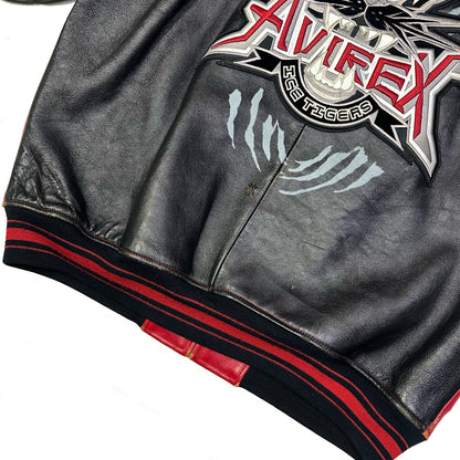 Avirex Ice Tigers Leather Jacket In Red & Black ( XL )