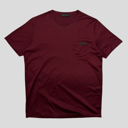 Prada 2018 Burgundy Soft Cotton Pocket Logo T-shirt - M