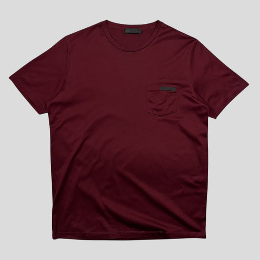 Prada 2018 Burgundy Soft Cotton Pocket Logo T-shirt - M