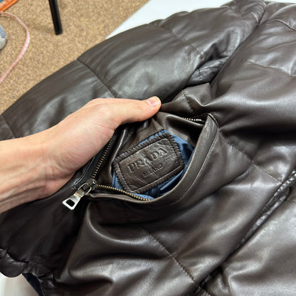Prada Milano 2012 Leather Reversible Triangle Logo Nylon Puffer Jacket - L | Default Title, Multicoloured