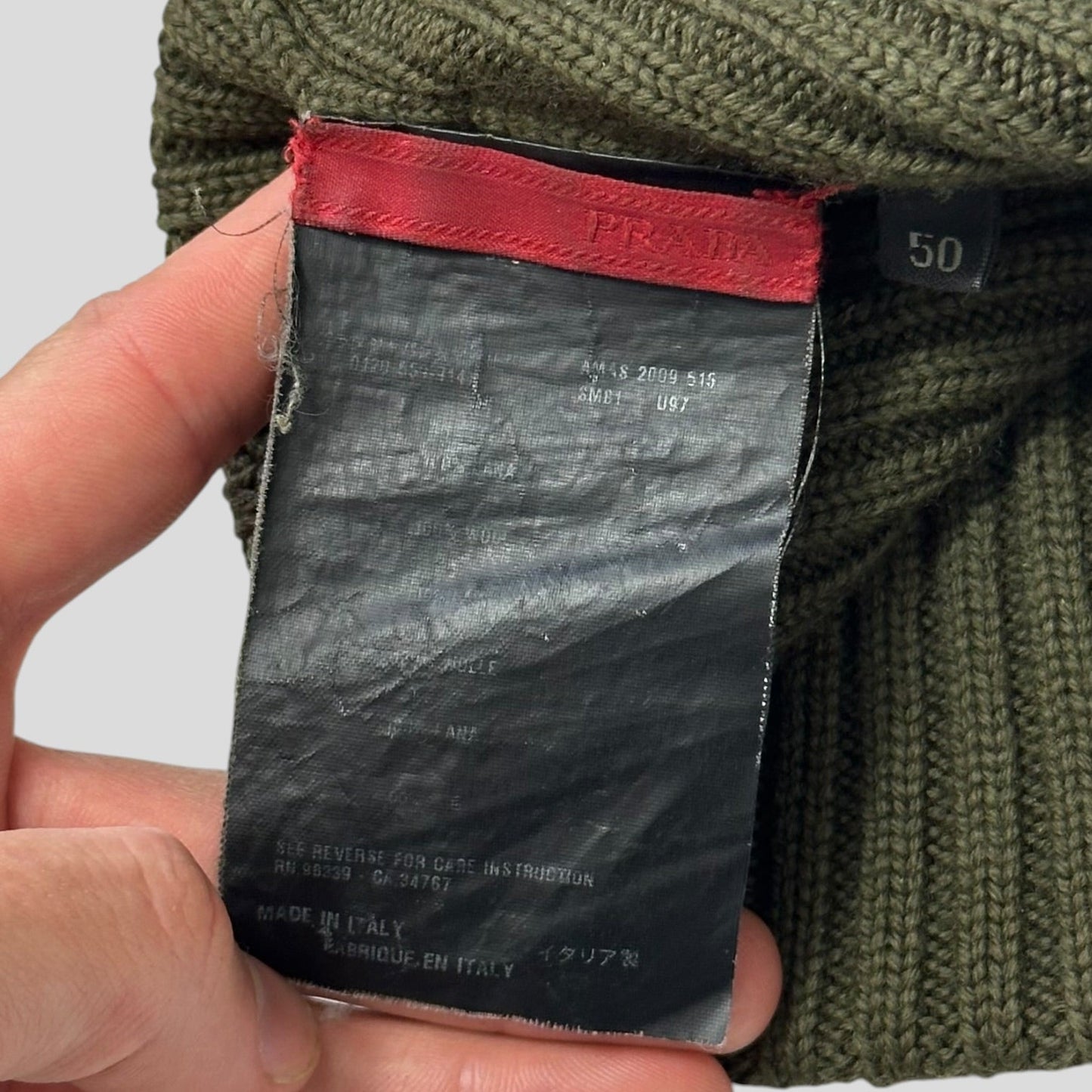 Prada Sport 2009 Khaki Green Wool Ribbed Fisherman’s Beanie | O/S, Multicoloured