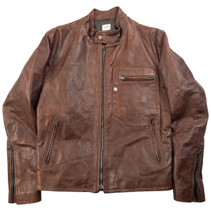 Vintage 2009 CP Company Zip Up Leather Jacket Size S | Small, Brown