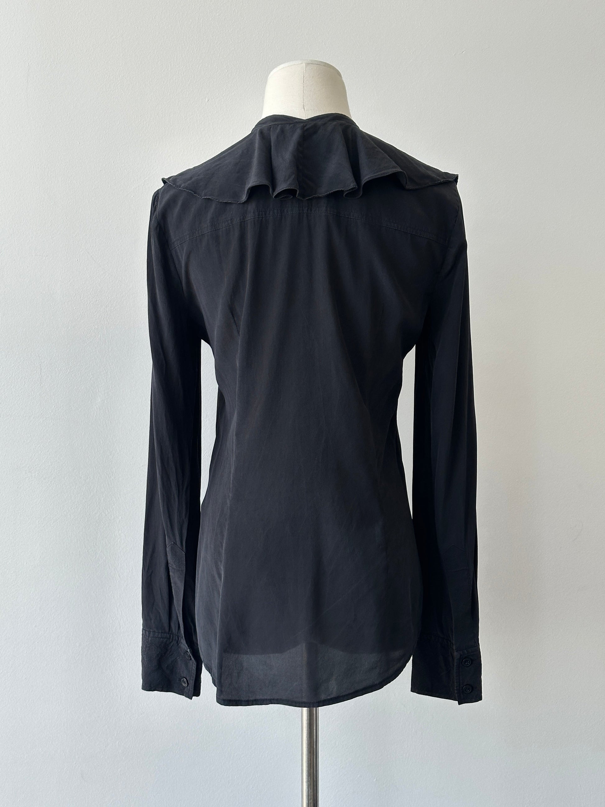 DKNY 2000S Pure Silk Ruffle Shirt - S