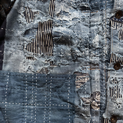 Indigo Boro Sashiko Distressed Denim Trucker Jacket - XL