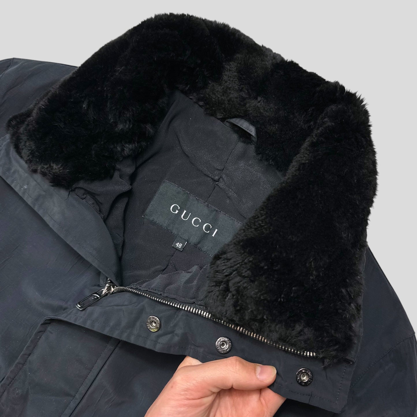 Gucci by Tom Ford 1999 Ballistic Nylon Taped Seam Shearling Collar Coat - L | Default Title, Multicoloured