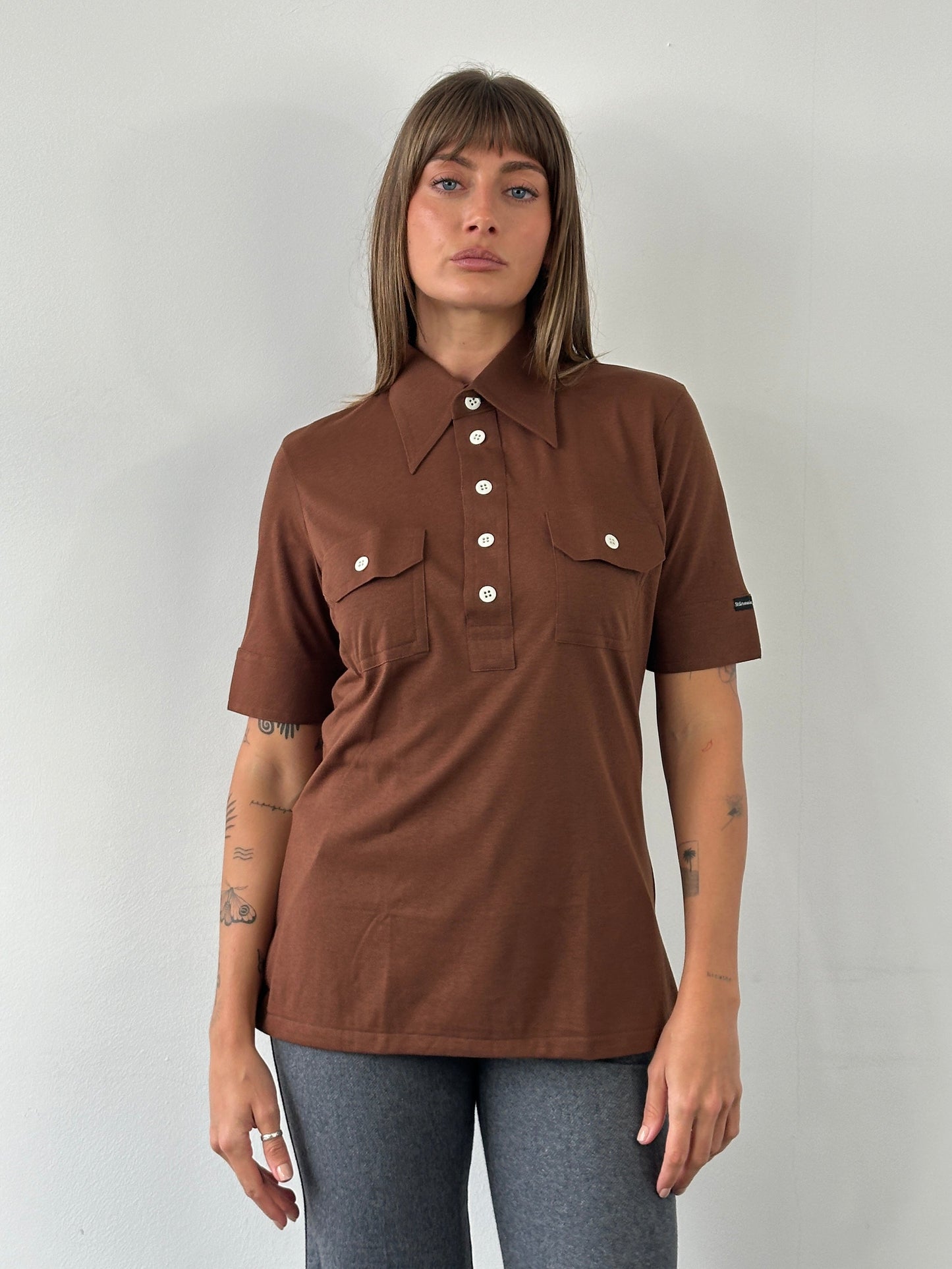 Italian Vintage 1970s Dagger Collar Polo Shirt - M