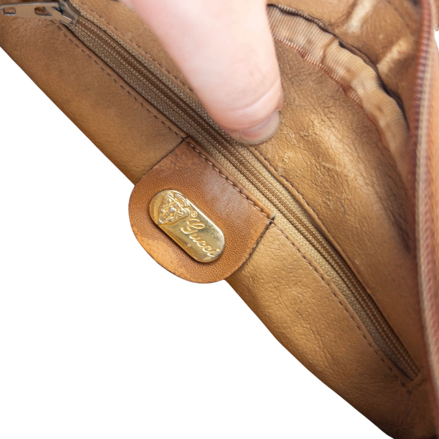 Vintage 80s Gucci Monogram Leather Crossbody Bag | O/S, Beige