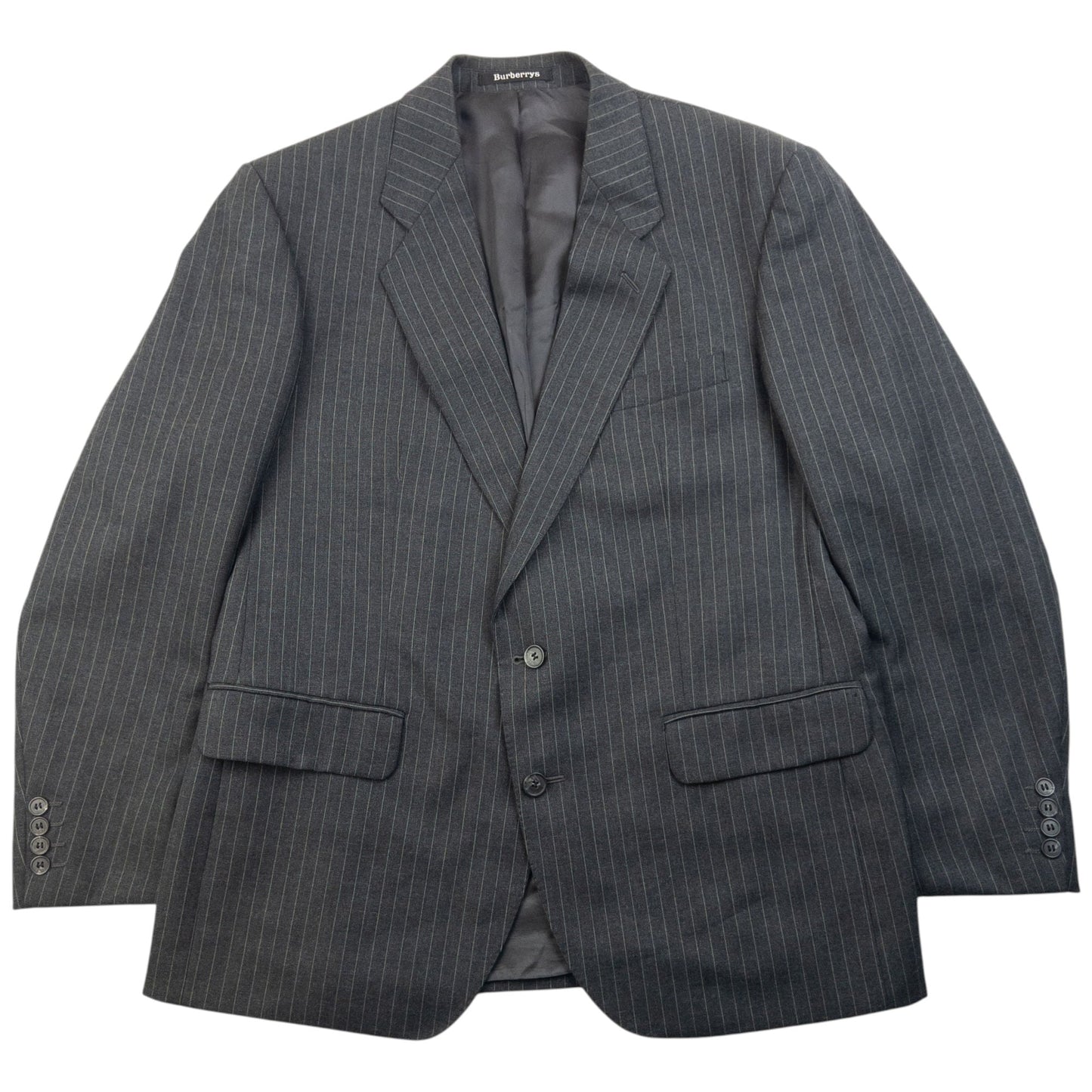Vintage 90s Burberry Pin Stripe Jacket & Trousers Suit Set Size XL | XL, Grey