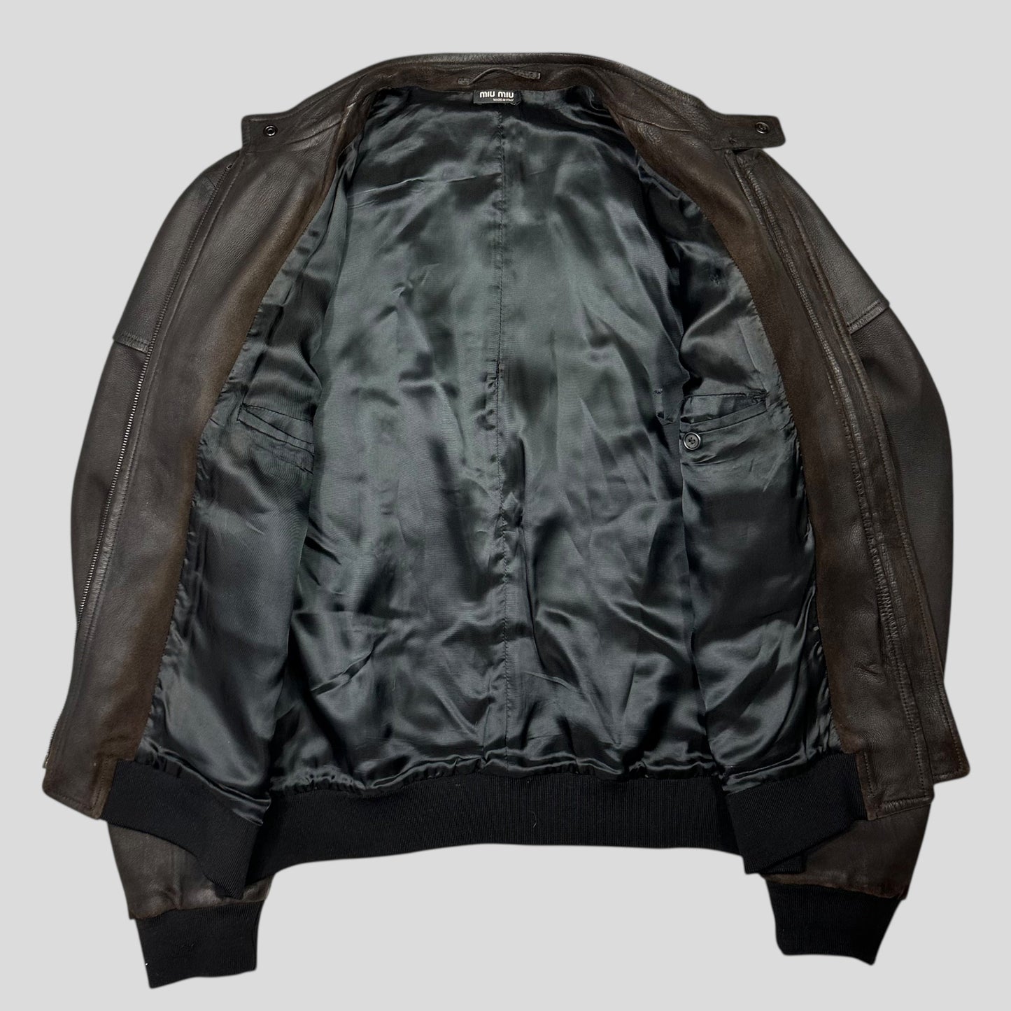 Miu Miu 2008 Lambskin Suede Leather Asymmetrical Bomber Jacket - IT52 (M/L)