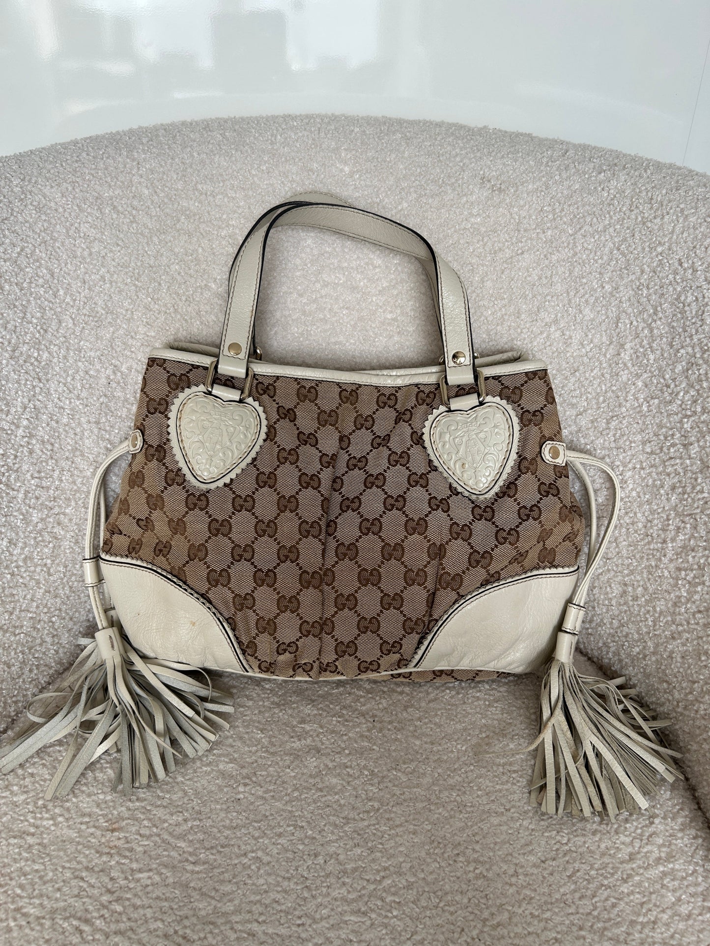 Vintage 90s Gucci Monogram GG Tassel Handbag | O/S, Multicoloured