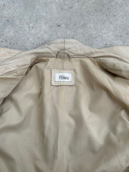 Vintage 2000s High Neck Leather Trench Coat - S
