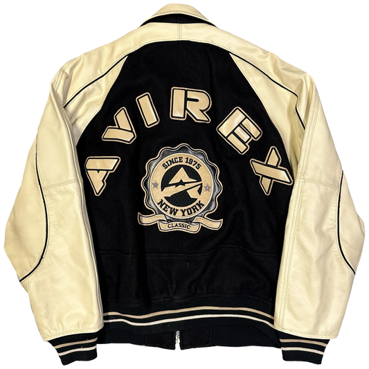Avirex Wool & Leather Jacket In Black & Beige ( XL )