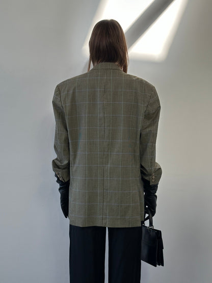 Yves Saint Laurent Pour Homme 1990s Wool Single Breasted Check Blazer - 44R/XL