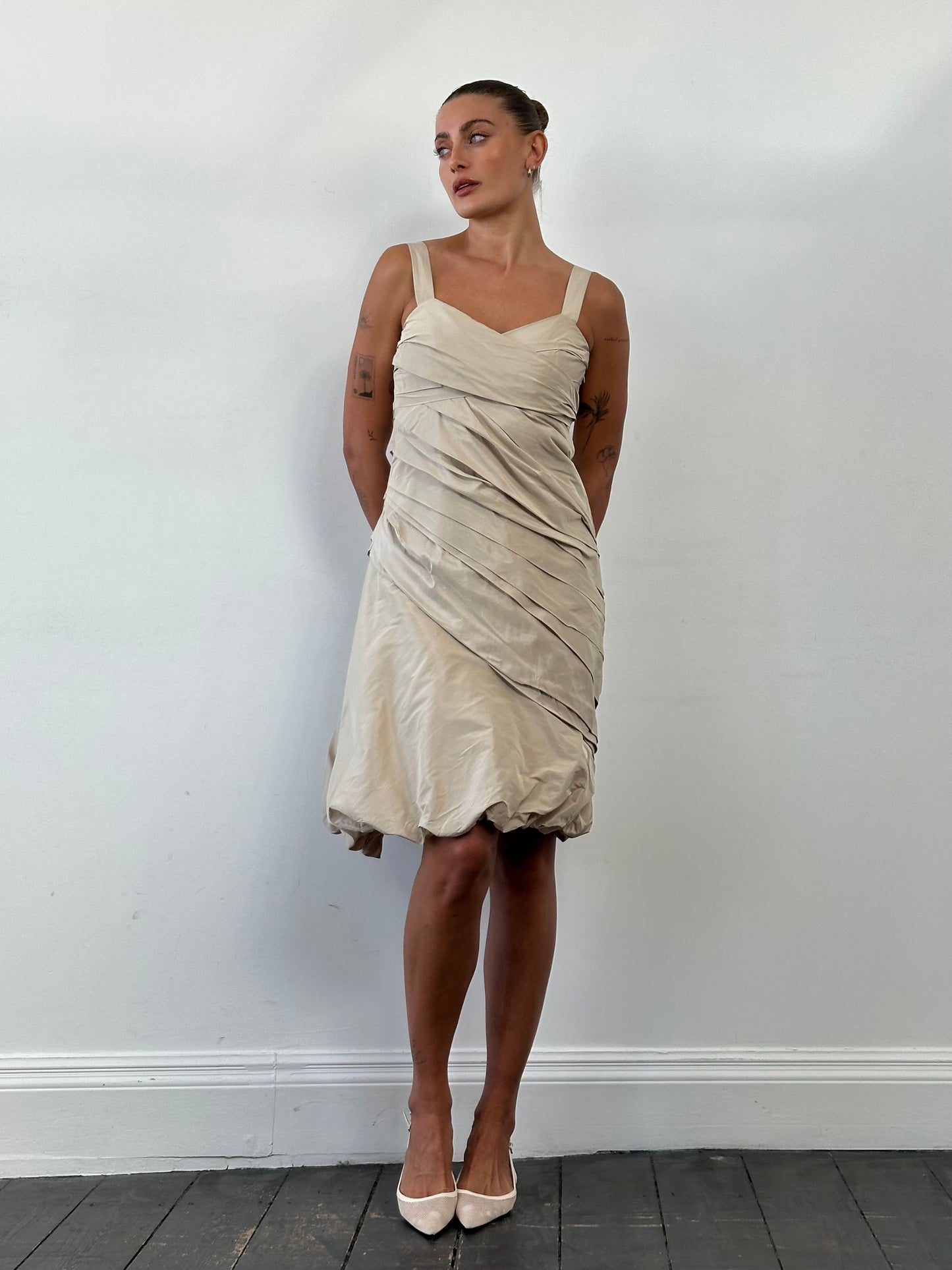 Max Mara Silk Asymmetric Bubble Hem Mini Dress - M/UK10