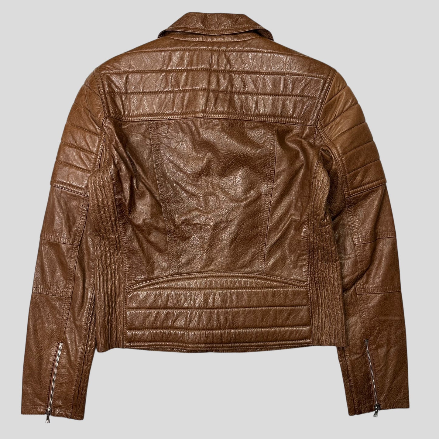 Neil Barrett 2012 Leather Padded Brown Multipocket Moto Jacket - S