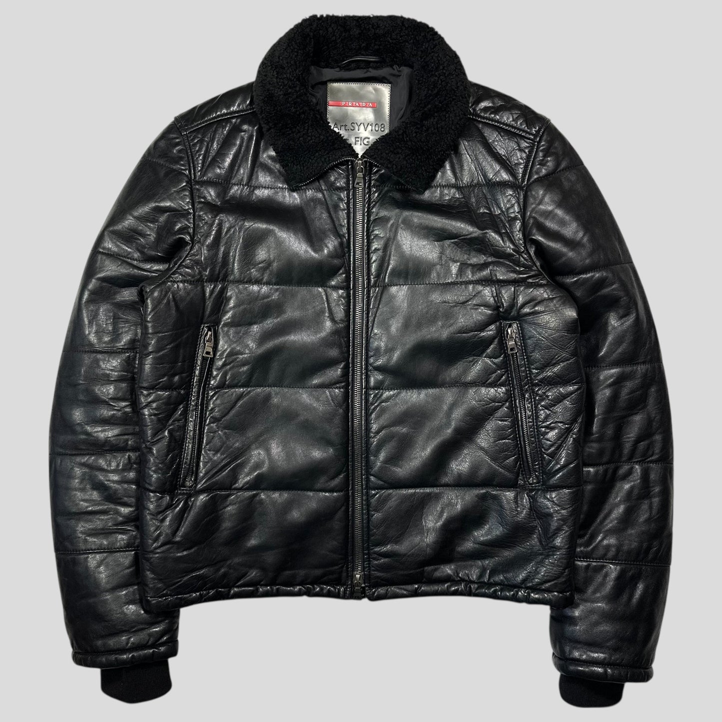 Prada Sport 00’s Leather Aviator Shearling Fur Collar Hooded Puffer - IT52 (L)