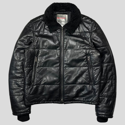 Prada Sport 00’s Leather Aviator Shearling Fur Collar Hooded Puffer - IT52 (L)