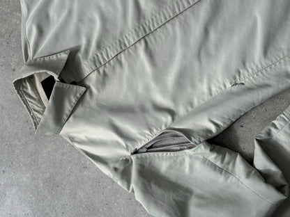 Gianfranco Ferre 1990s showerproof minimal jacket in size L, navy color, lightweight design, and clean silhouette.