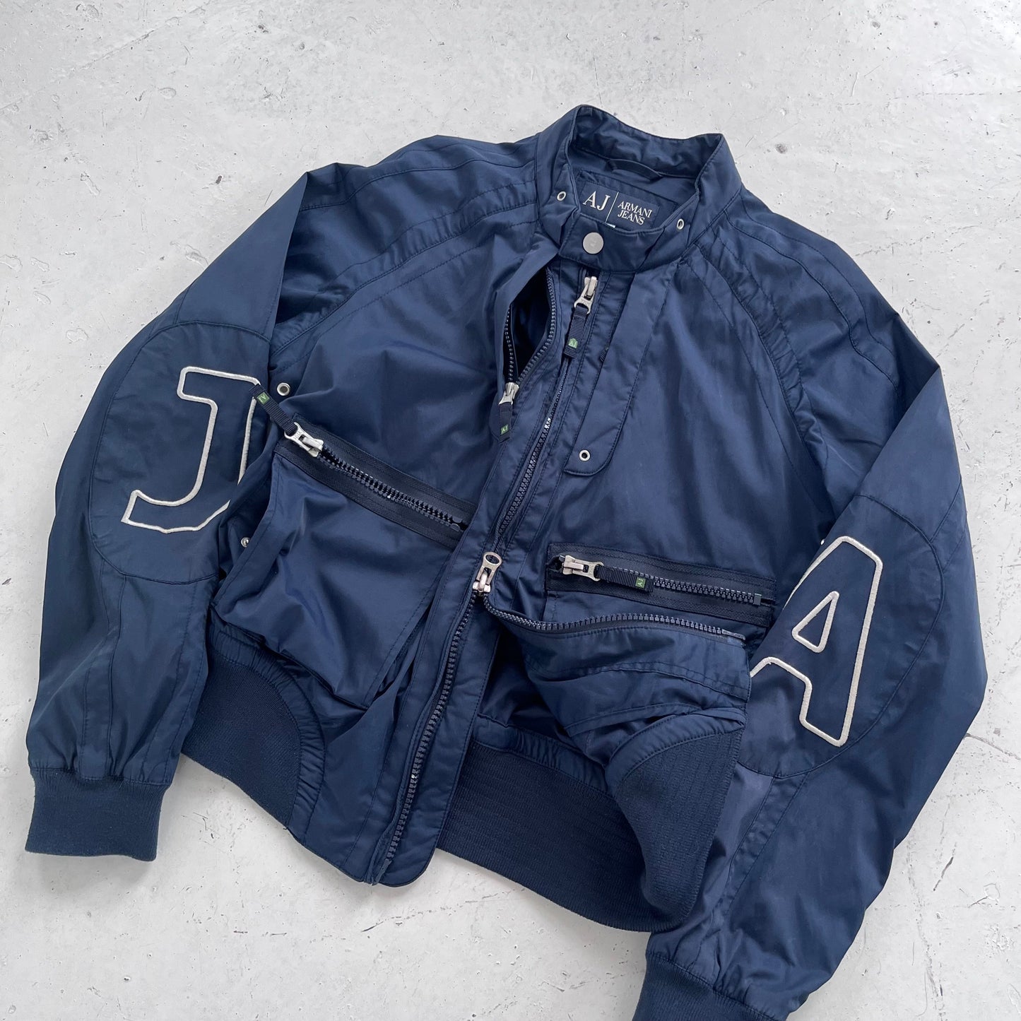2000s armani jeans spellout bomber jacket | Navy, Navy