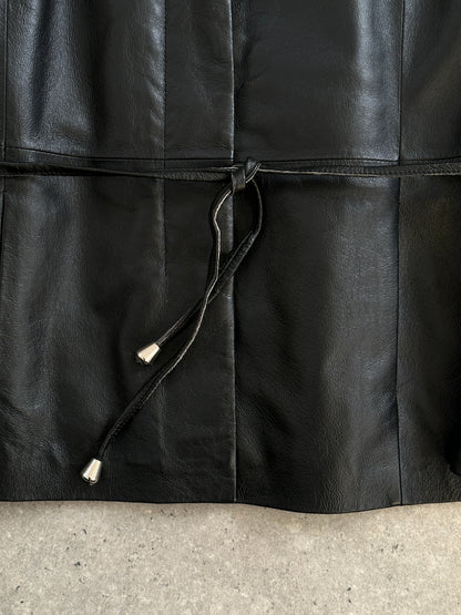 Vintage 2000s Minimal Tie Belt Leather Jacket - S